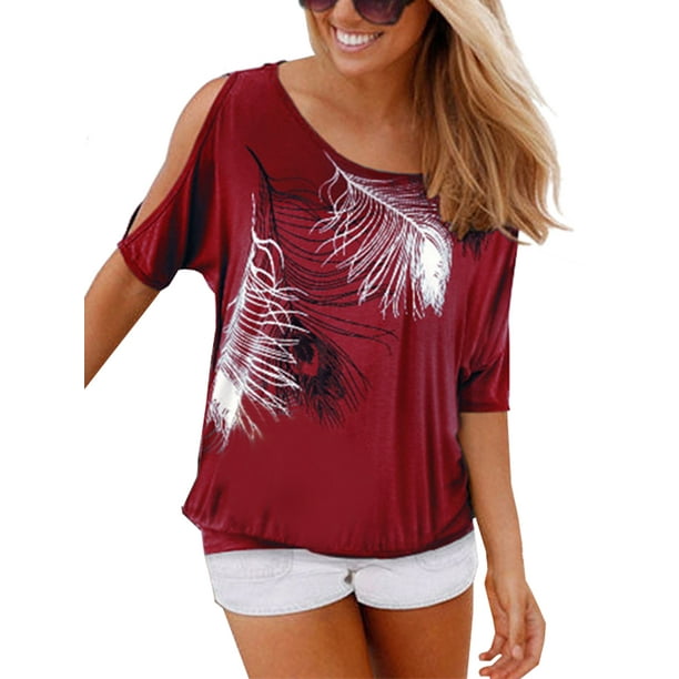 Womens Summer Cold Shoulder T-Shirt Blouse Casual Beach Tops Basic Tee Shirts